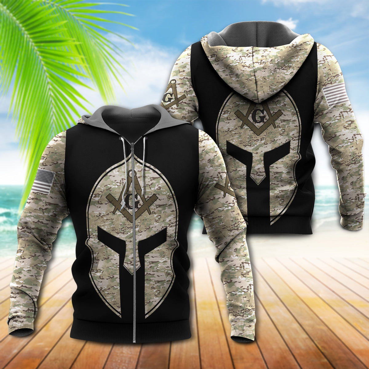Viking Symbol Black Camo Style - 3D Hoodie