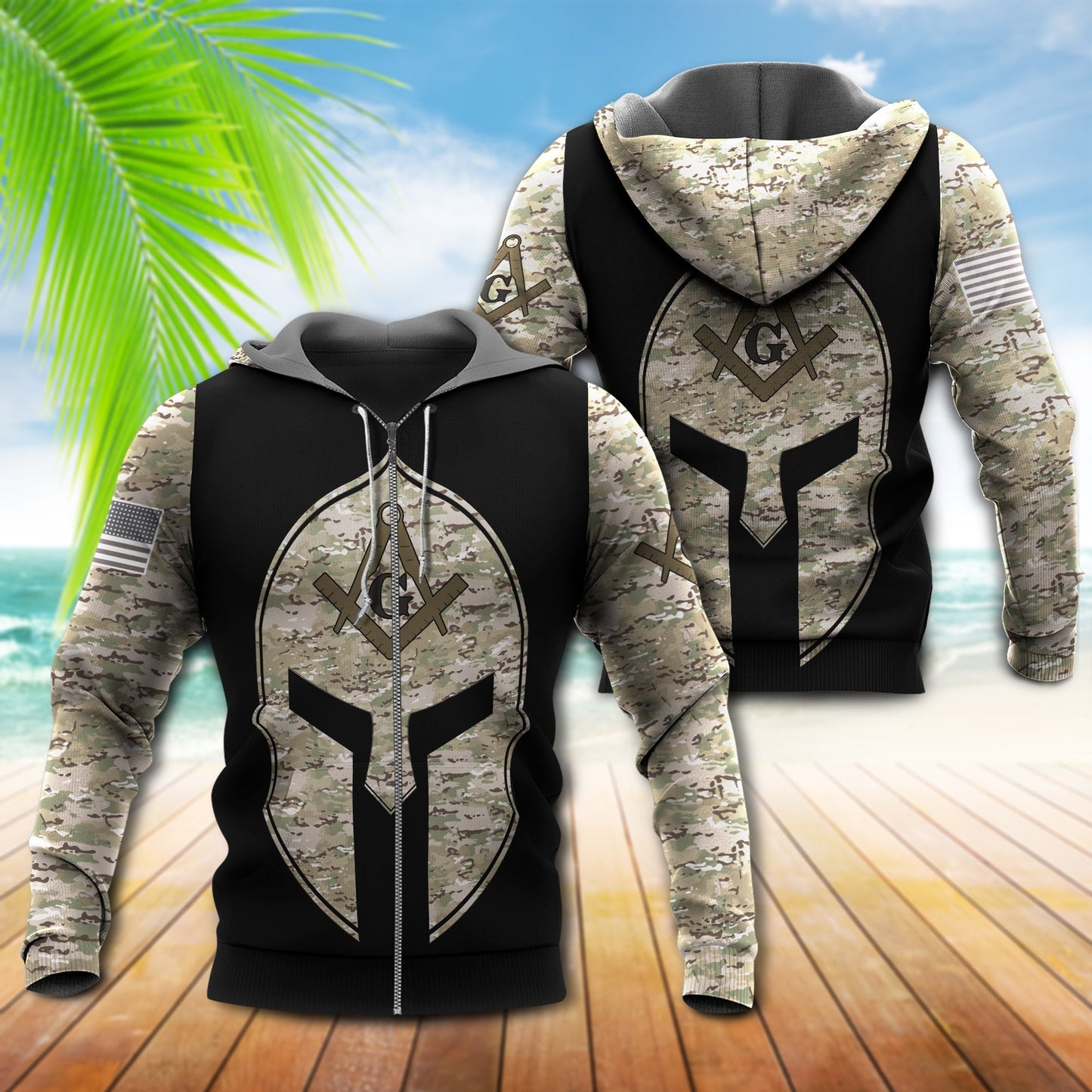 Viking Symbol Black Camo Style - 3D Hoodie