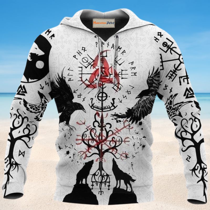 Viking Vegvisir Raven Wolf Tree Of Life - 3D Hoodie