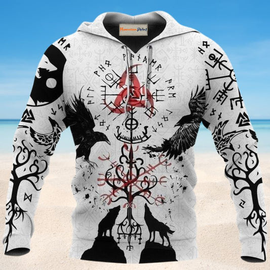 Viking Vegvisir Raven Wolf Tree Of Life - 3D Hoodie
