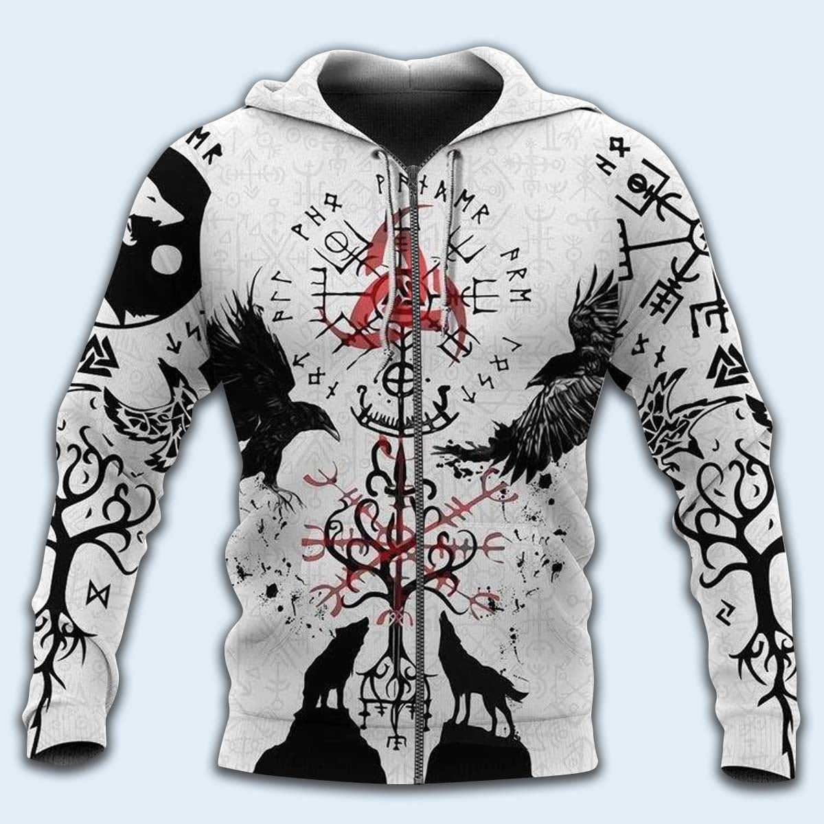 Viking Vegvisir Raven Wolf Tree Of Life - 3D Hoodie2
