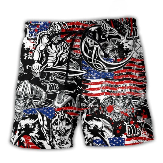 Viking Warrior Odin Wolf Independence Day - Beach Short