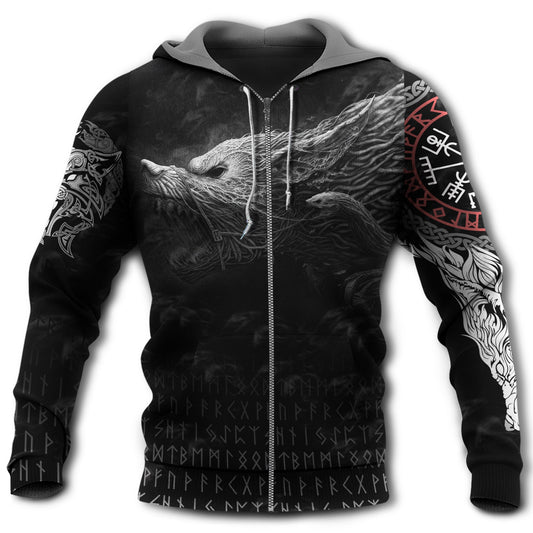 Viking Wolf Grey Black Dark - 3D Hoodie