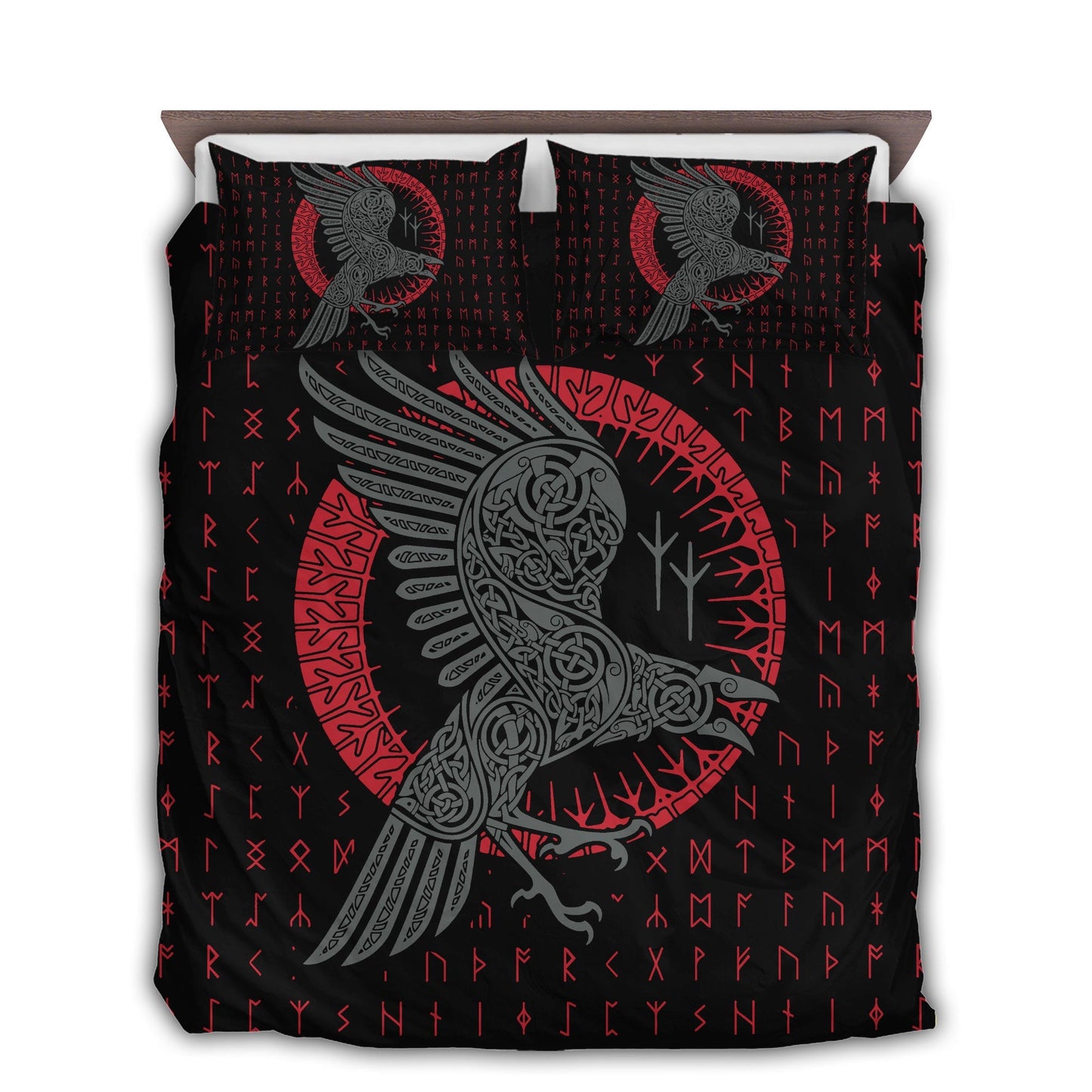 Viking Odin's Raven Old Runes Bedding Cover For Norse Bedroom Decor