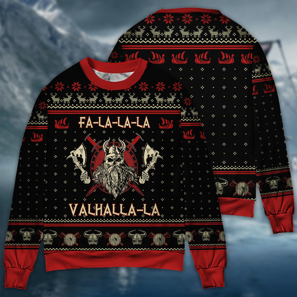 Viking Valhalla Black And Red Style – Sweater - Ugly Christmas Sweater