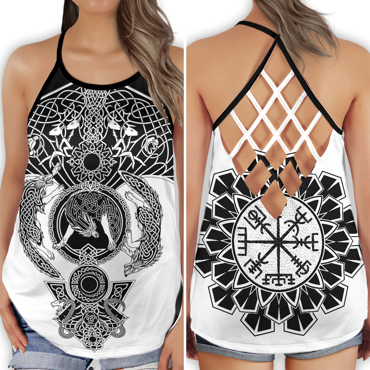 Viking Wolf Black And White Power - Hollow Tank Top