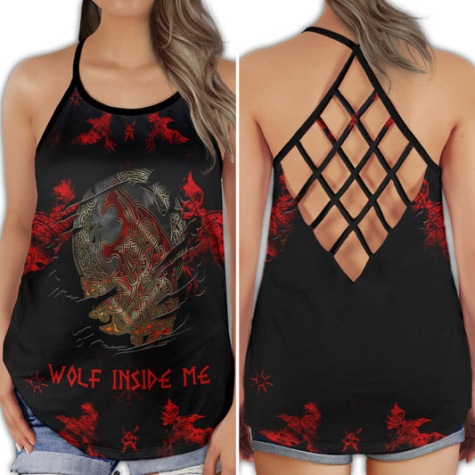 Viking Wolf Within Bold Red On Black - Hollow Tank Top