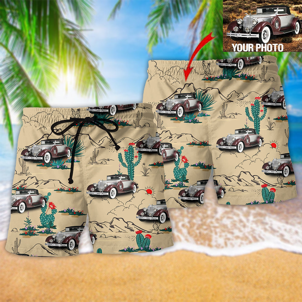 Vintage Desert Car Photo Custom – Beach Short