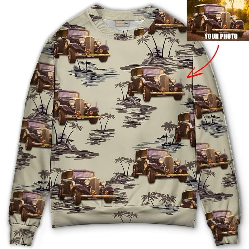 Vintage Car Tropical Island Palm Trees – Sweater - Ugly Christmas Sweater
