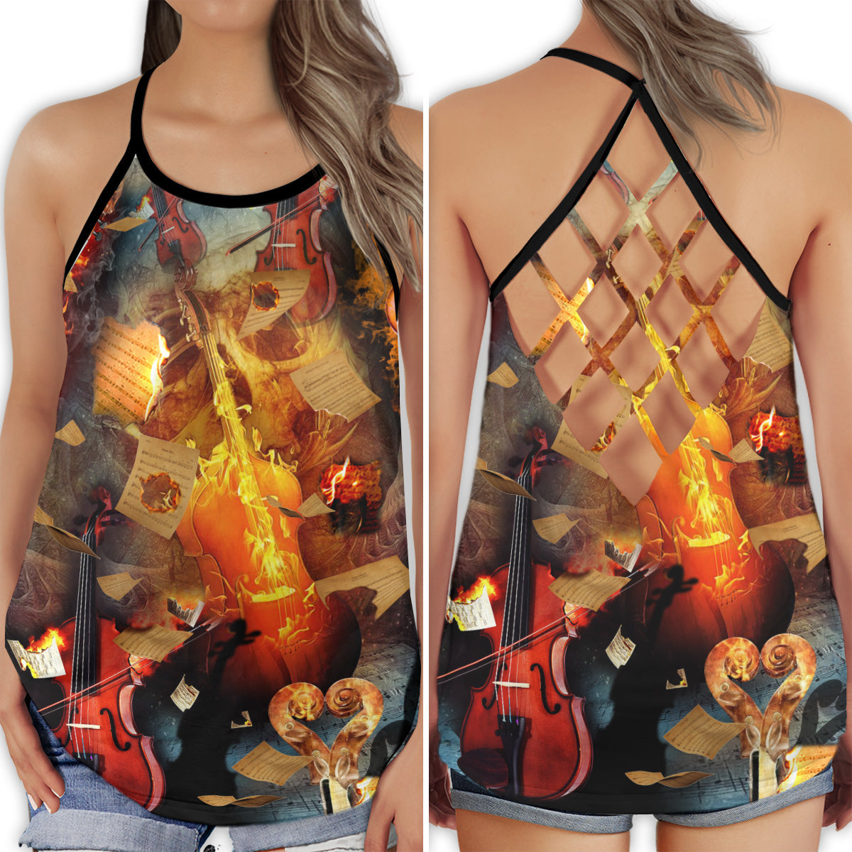 Colorful Violin Lover Bright Energy - Hollow Tank Top