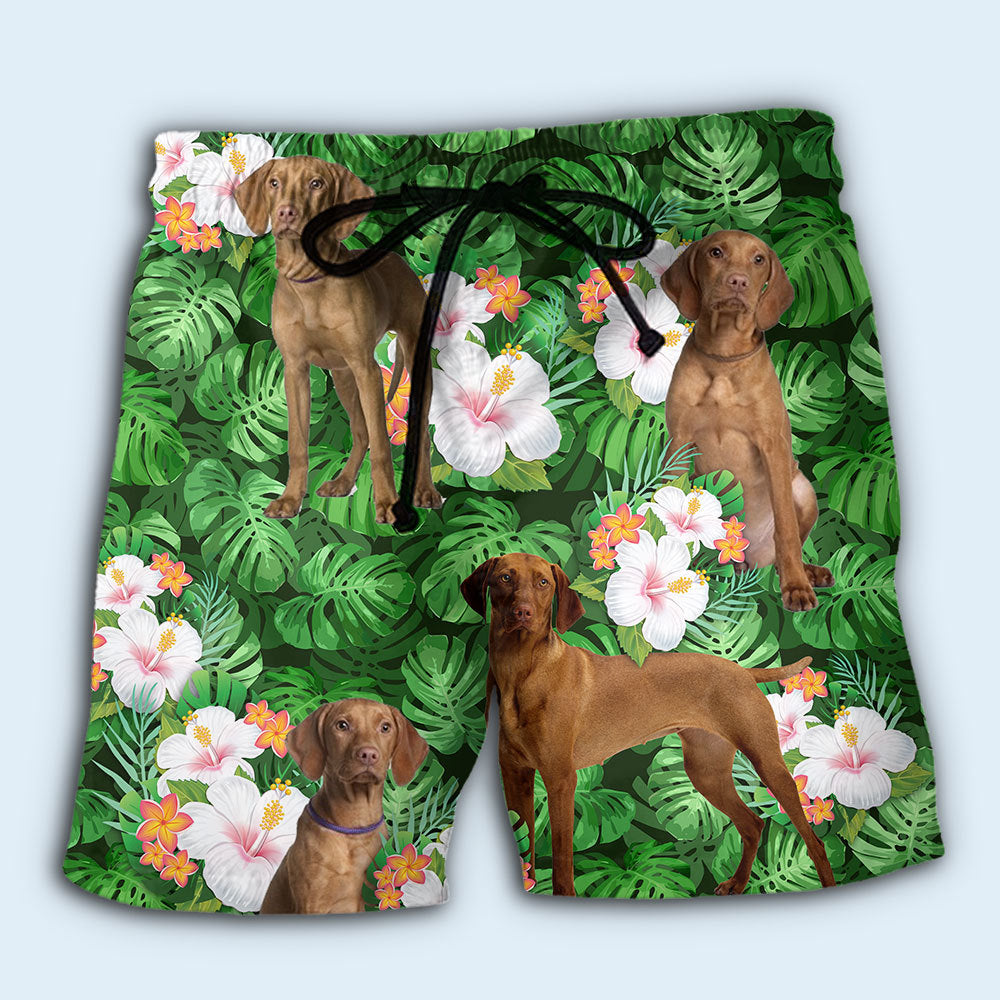 Vizsla Best Dog Dad Tropical Leaf – Beach Short