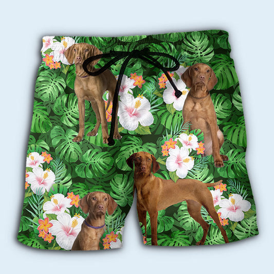Vizsla Best Dog Dad Tropical Leaf – Beach Short