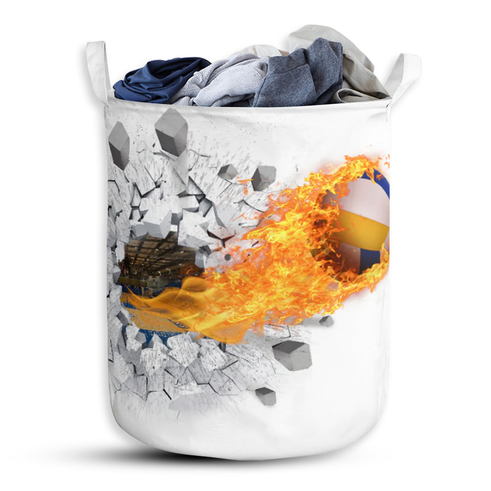 S: 17.72”x13.78” (45x35 cm) Volleyball Fire Flying - Laundry Basket - Owls Matrix LTD