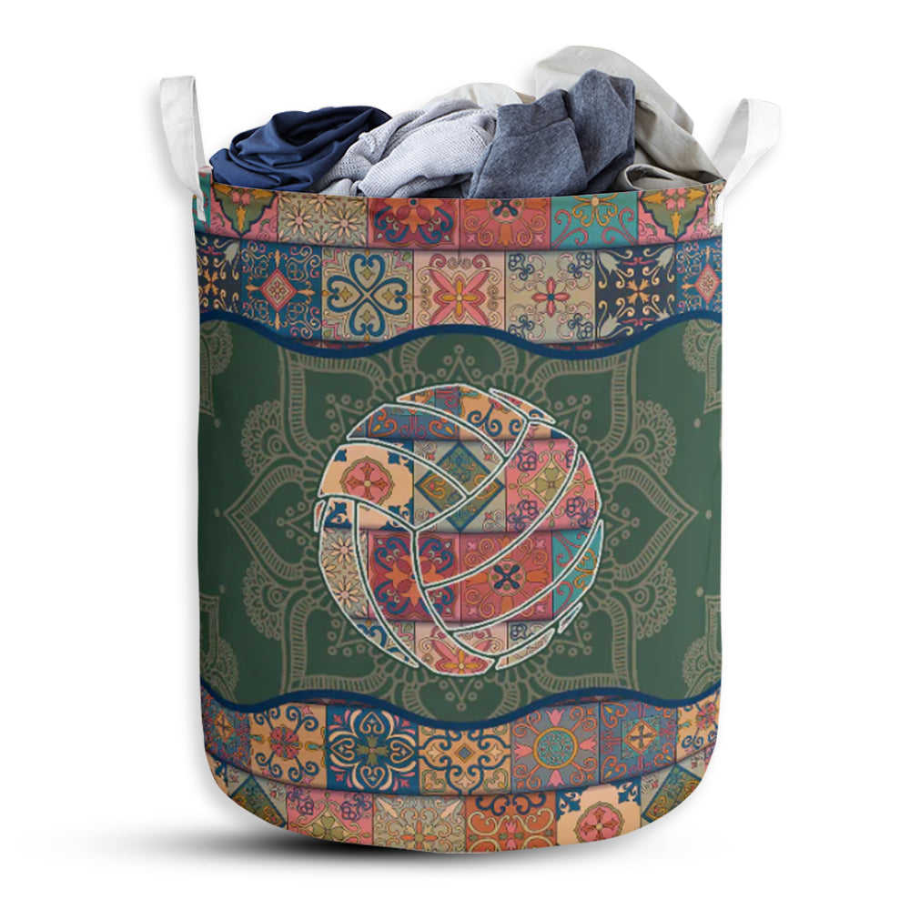 S: 17.72”x13.78” (45x35 cm) Volleyball Mandala Green - Laundry Basket - Owls Matrix LTD