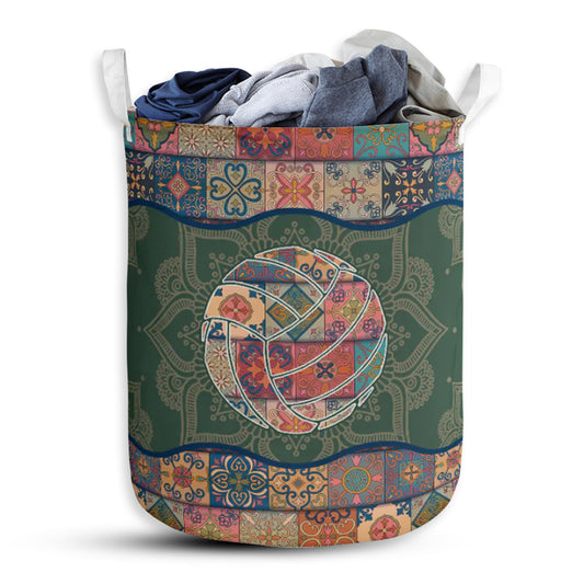 S: 17.72”x13.78” (45x35 cm) Volleyball Mandala Green - Laundry Basket - Owls Matrix LTD