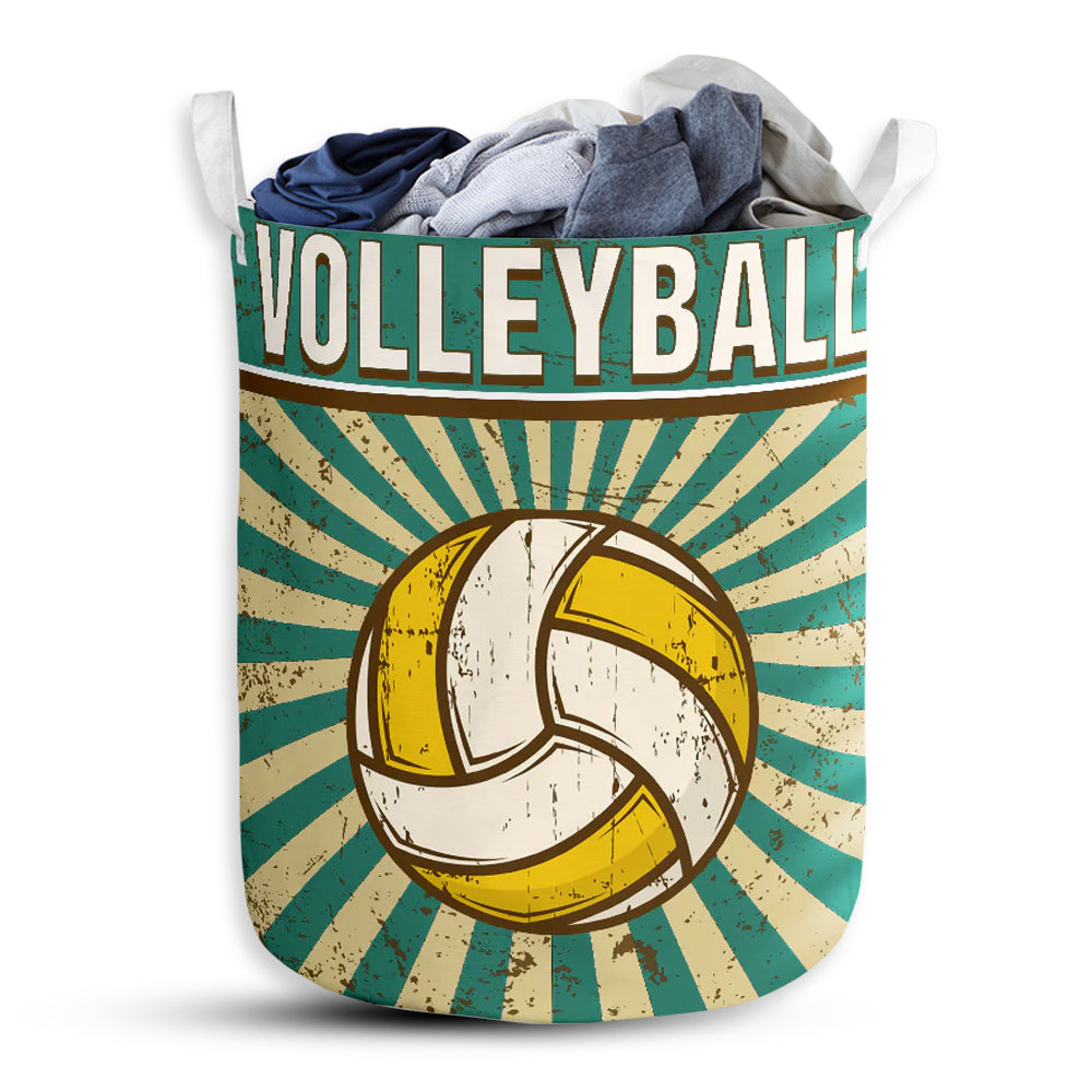 S: 17.72”x13.78” (45x35 cm) Volleyball Retro Sunburst - Laundry Basket - Owls Matrix LTD