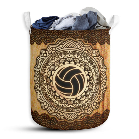 Volleyball Wood Mandala - Laundry Basket