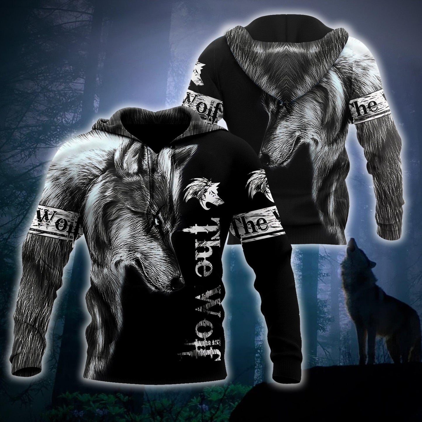 Wolf Grey Moon Love Art – 3D Hoodie