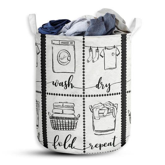S: 17.72”x13.78” (45x35 cm) Wash Dry Fold Repeat - Laundry Basket - Owls Matrix LTD