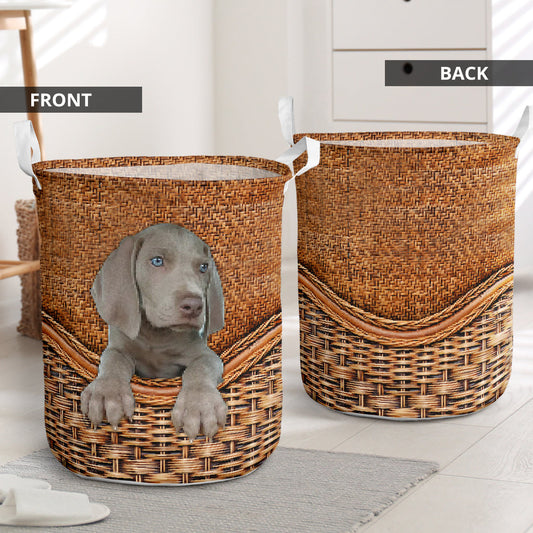 Weimaraner dog rattan teaxture - Laundry basket-Owls Matrix