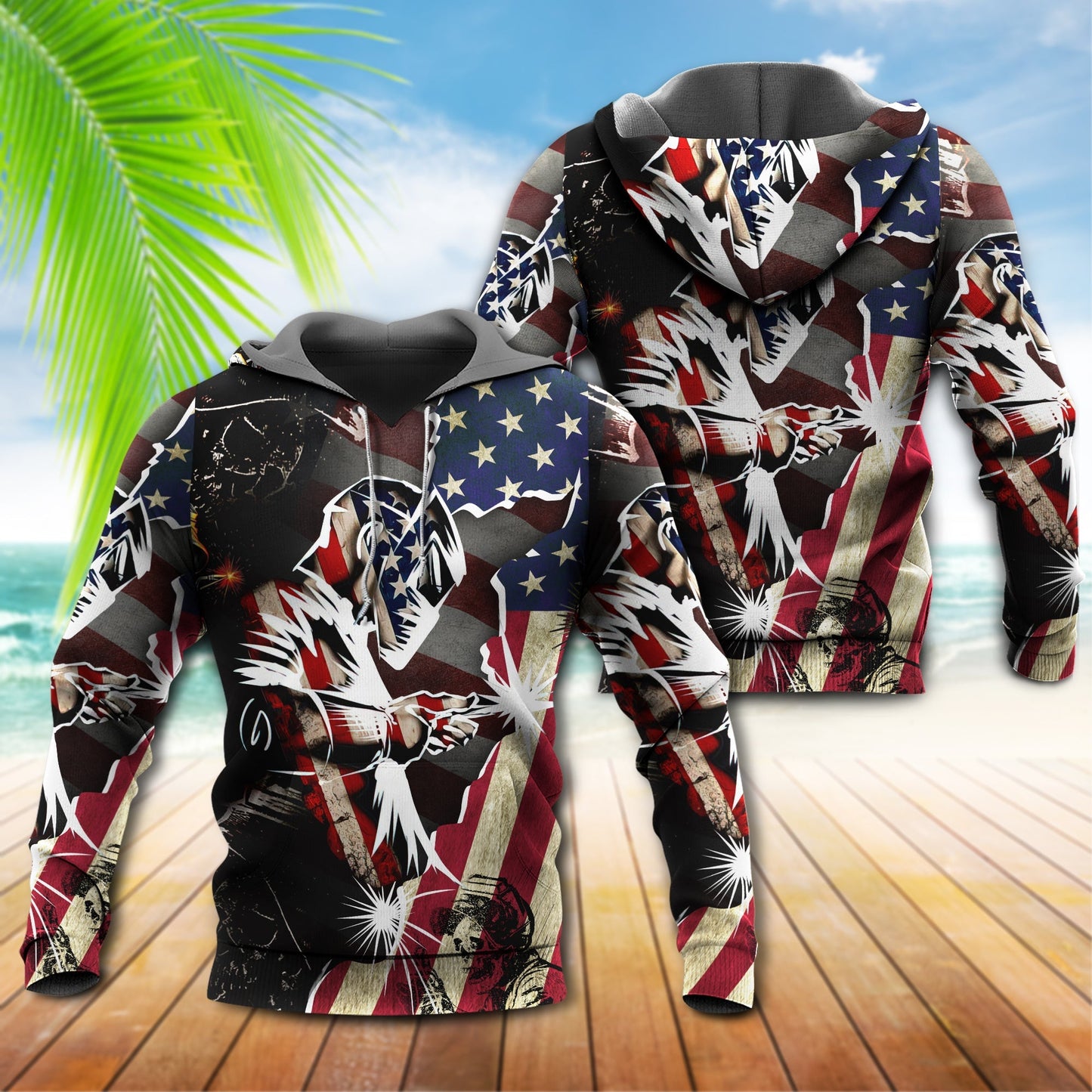 Welder Patriotic Red Blue Style - 3D Hoodie