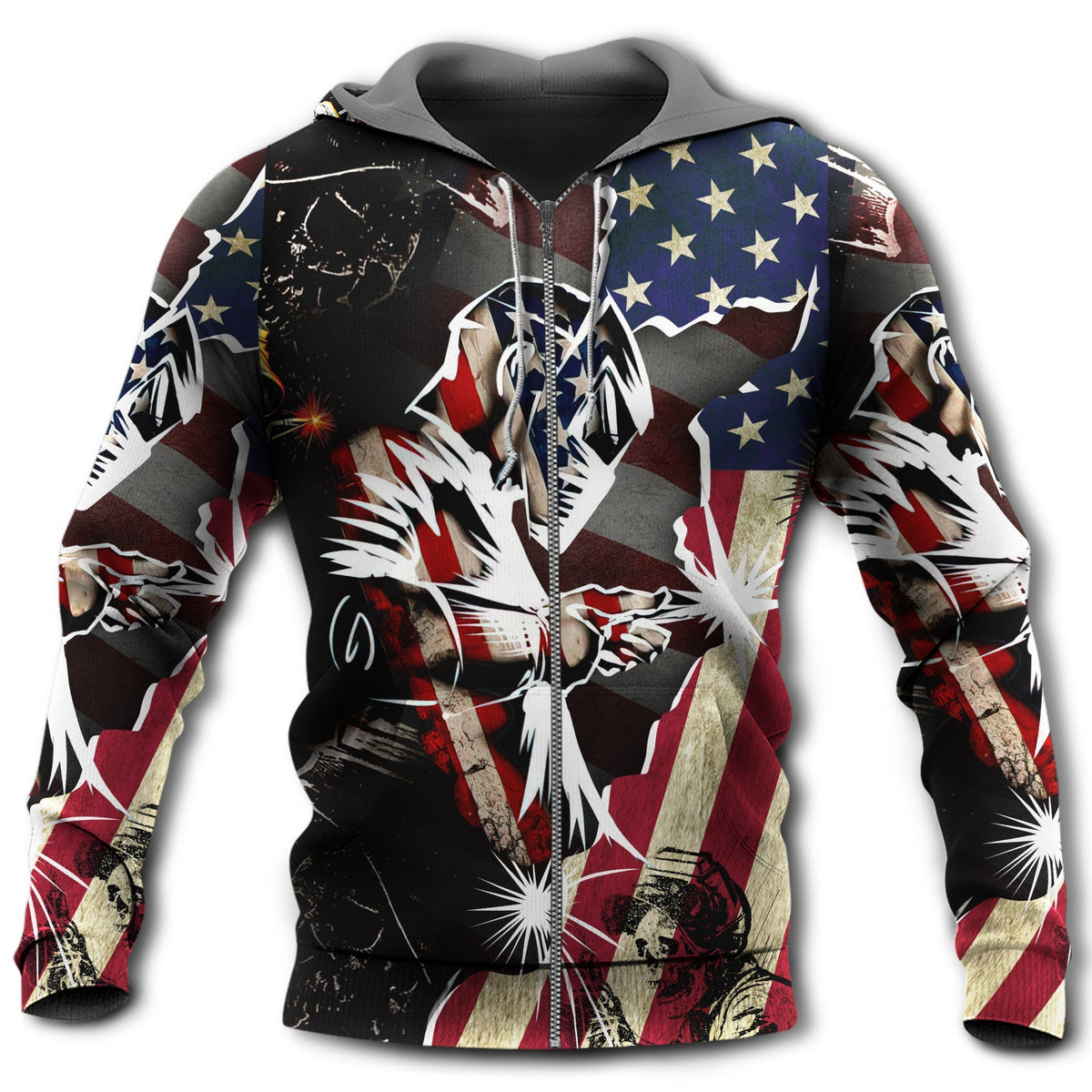 Welder Patriotic Red Blue Style - 3D Hoodie