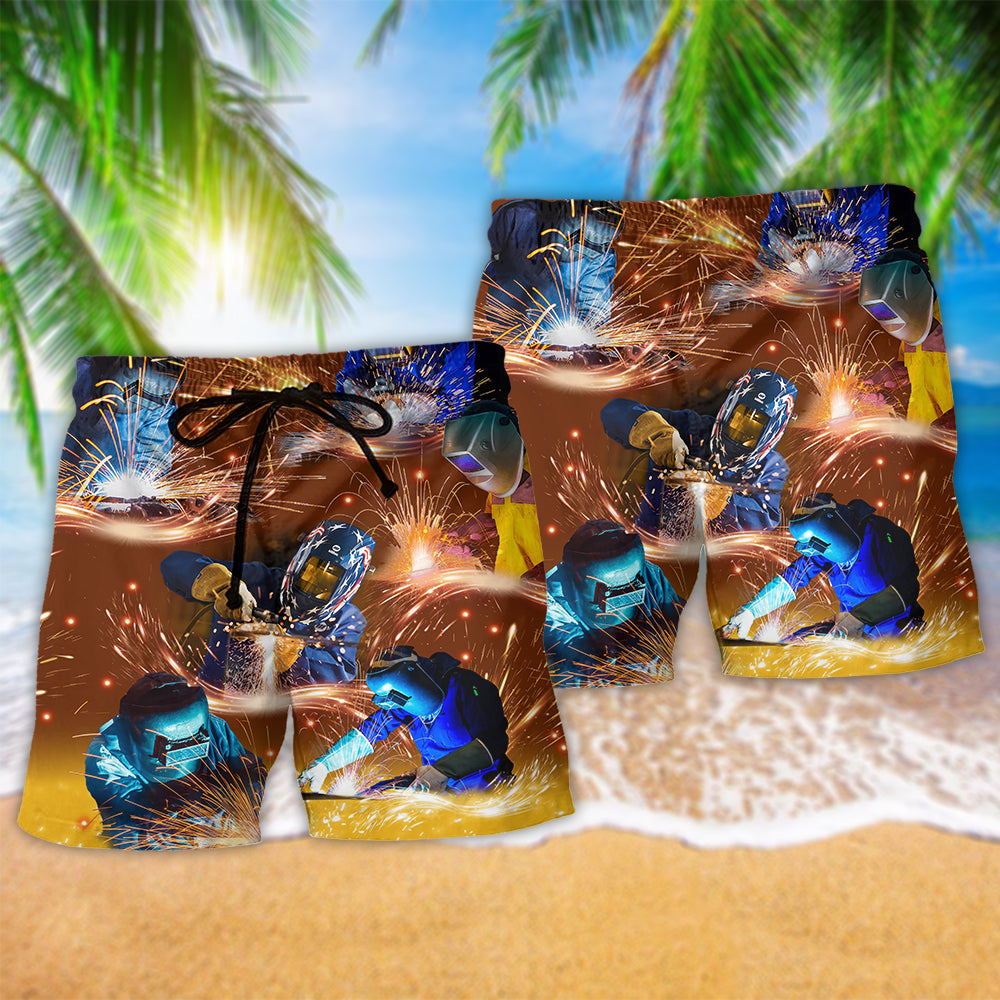 Welder Works Hard Proud - Beach Short