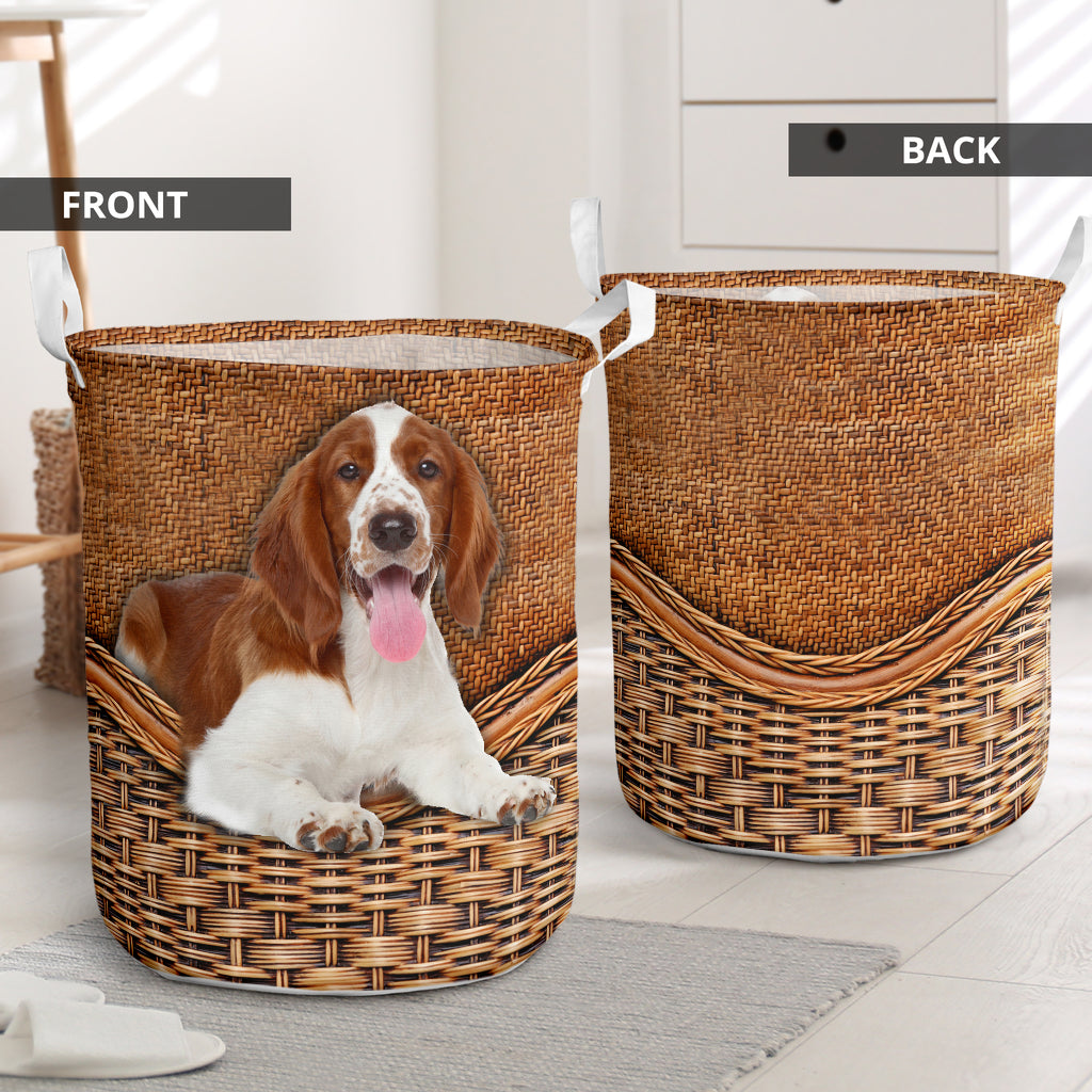 Welsh springer spaniel rattan teaxture - Laundry basket-Owls Matrix