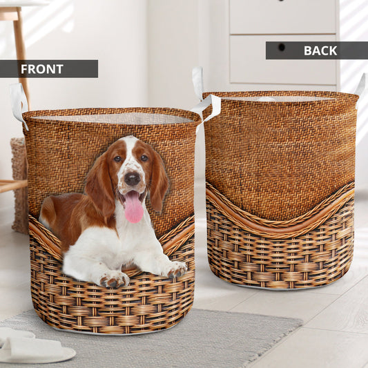Welsh springer spaniel rattan teaxture - Laundry basket-Owls Matrix