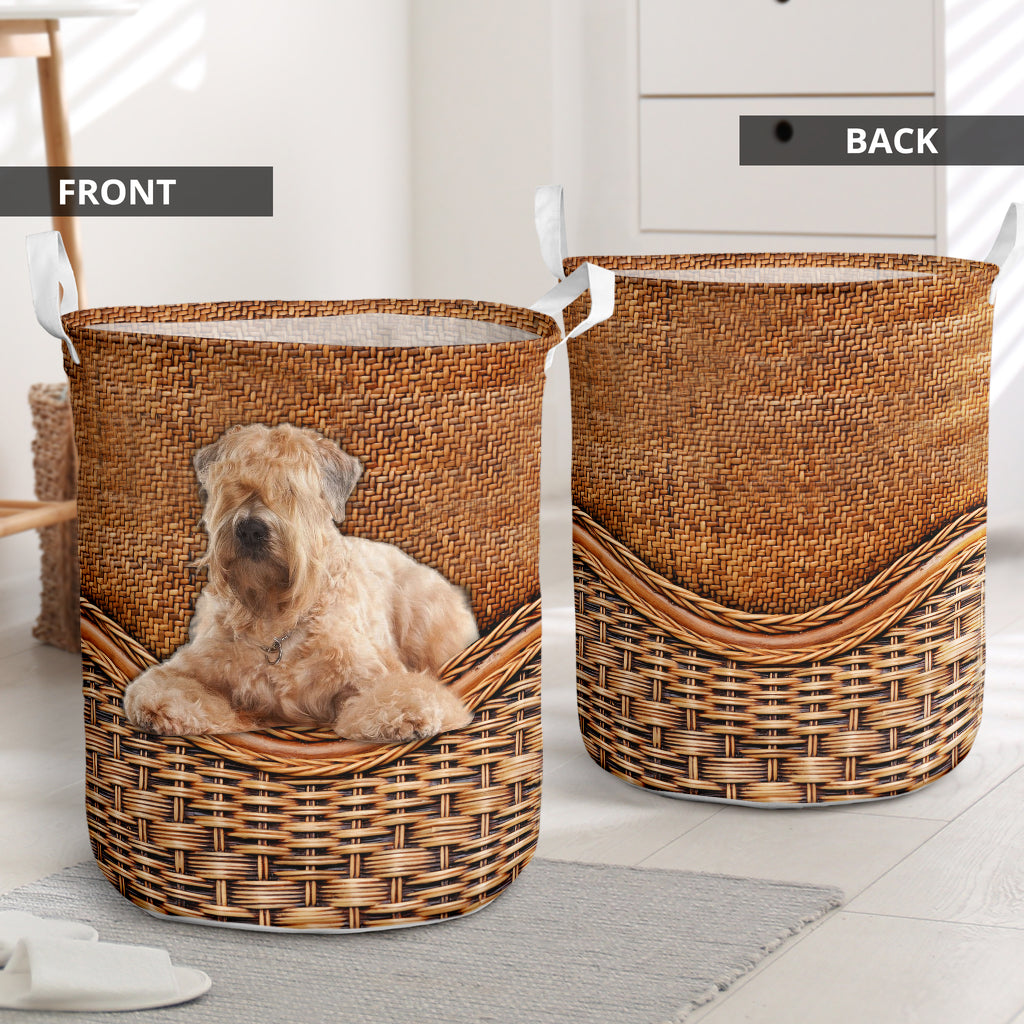Wheaten terrier dog rattan teaxture - Laundry basket-Owls Matrix