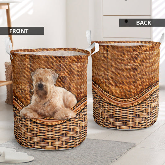 Wheaten terrier dog rattan teaxture - Laundry basket-Owls Matrix