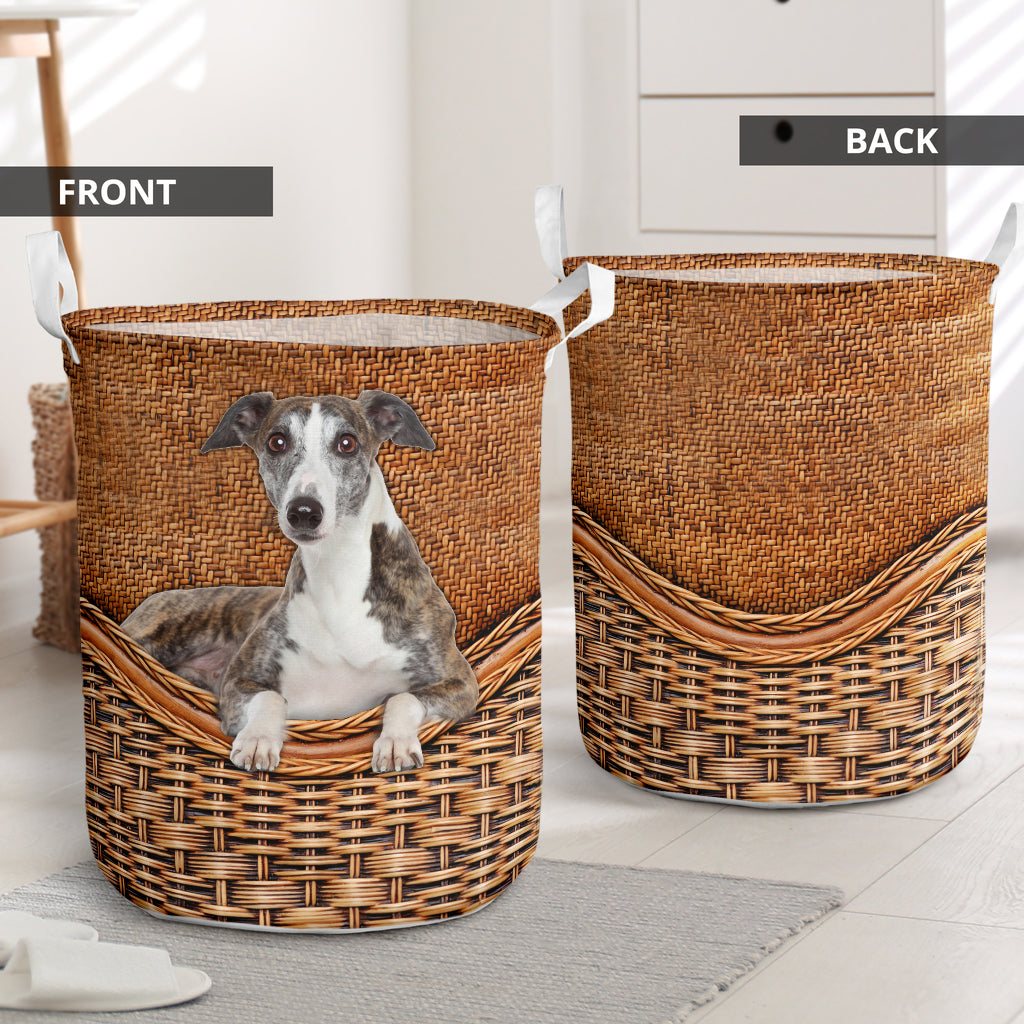 Whippet dog rattan teaxture - Laundry basket-Owls Matrix