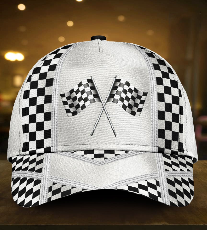 White Leather Racing Pattern – Classic Cap