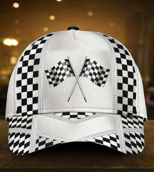 White Leather Racing Pattern – Classic Cap