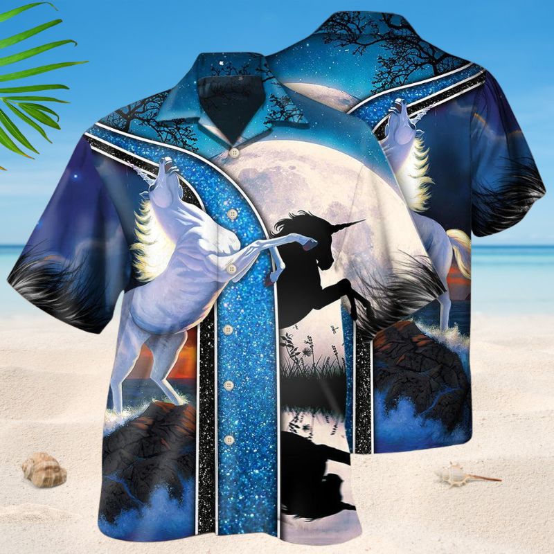 White Unicorn Moonlight Style – Hawaiian Shirt