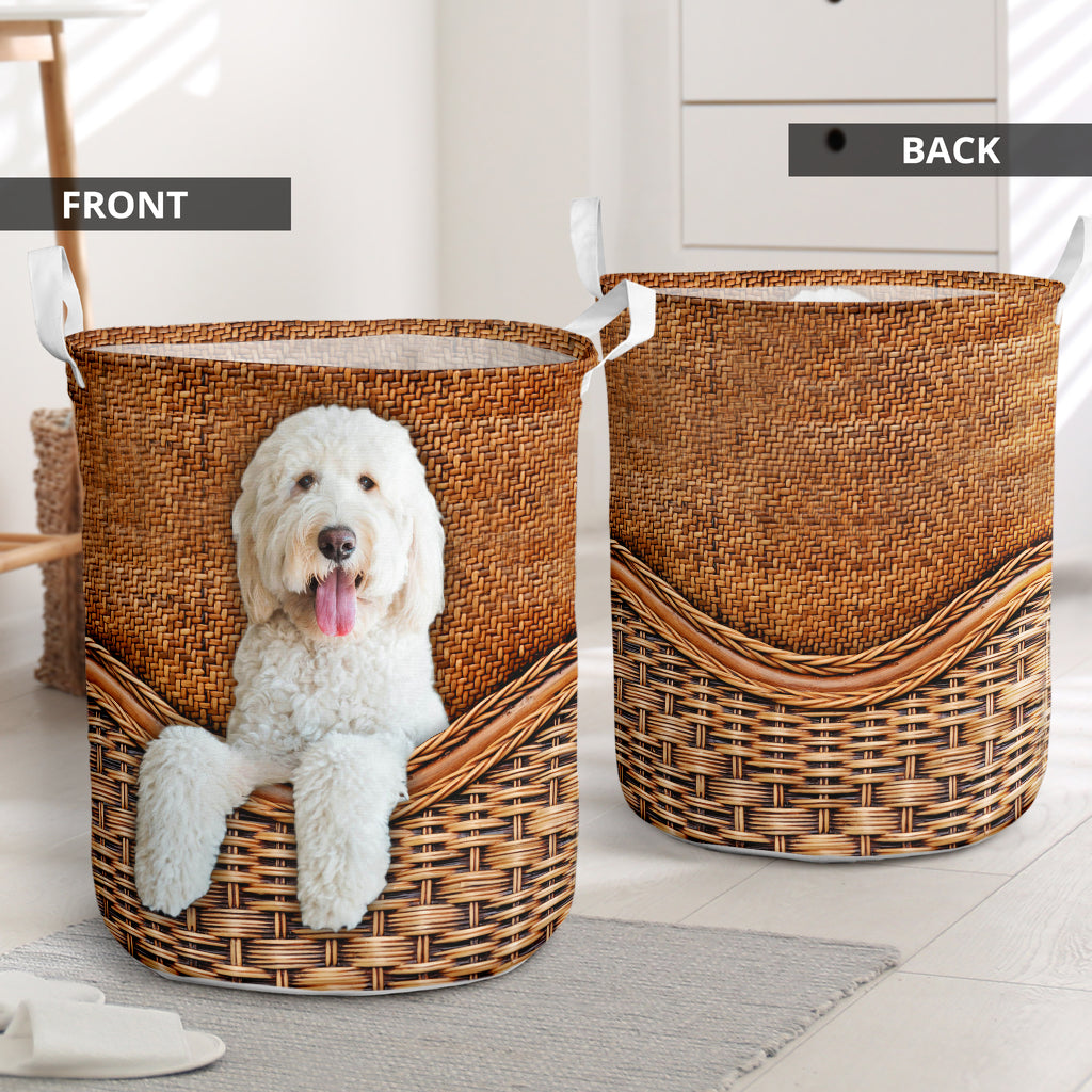 White goldendoodle dog rattan teaxture - Laundry basket-Owls Matrix