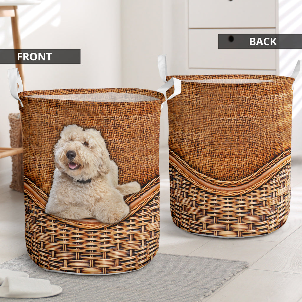 White labradoodle dog rattan teaxture - Laundry basket-Owls Matrix