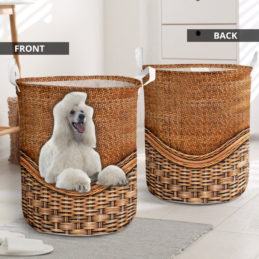 White standard poodle dog rattan teaxture - Laundry basket-Owls Matrix