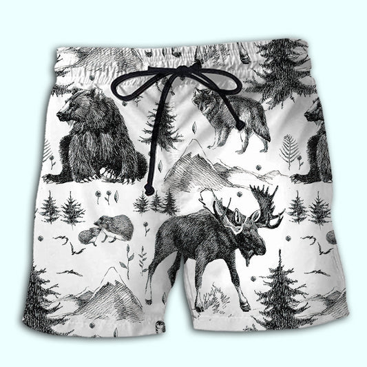 Wild Animals Black And White Art – Beach Short