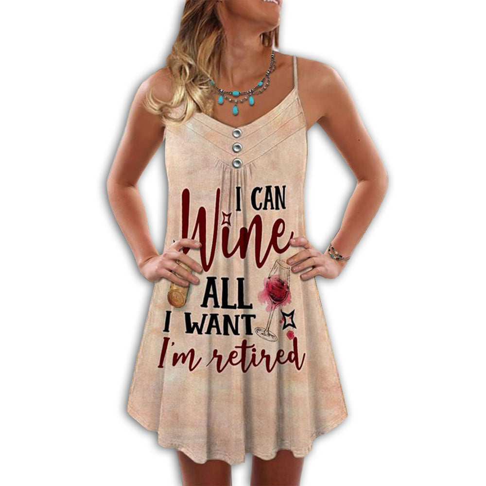 Retired Life Wine Vibes – Women's Summer Sleeveless V-Neck Camisole Dress
