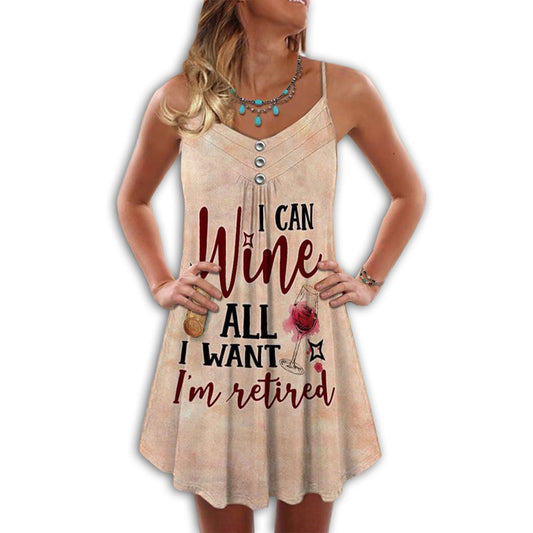 Retired Life Wine Vibes – Women's Summer Sleeveless V-Neck Camisole Dress