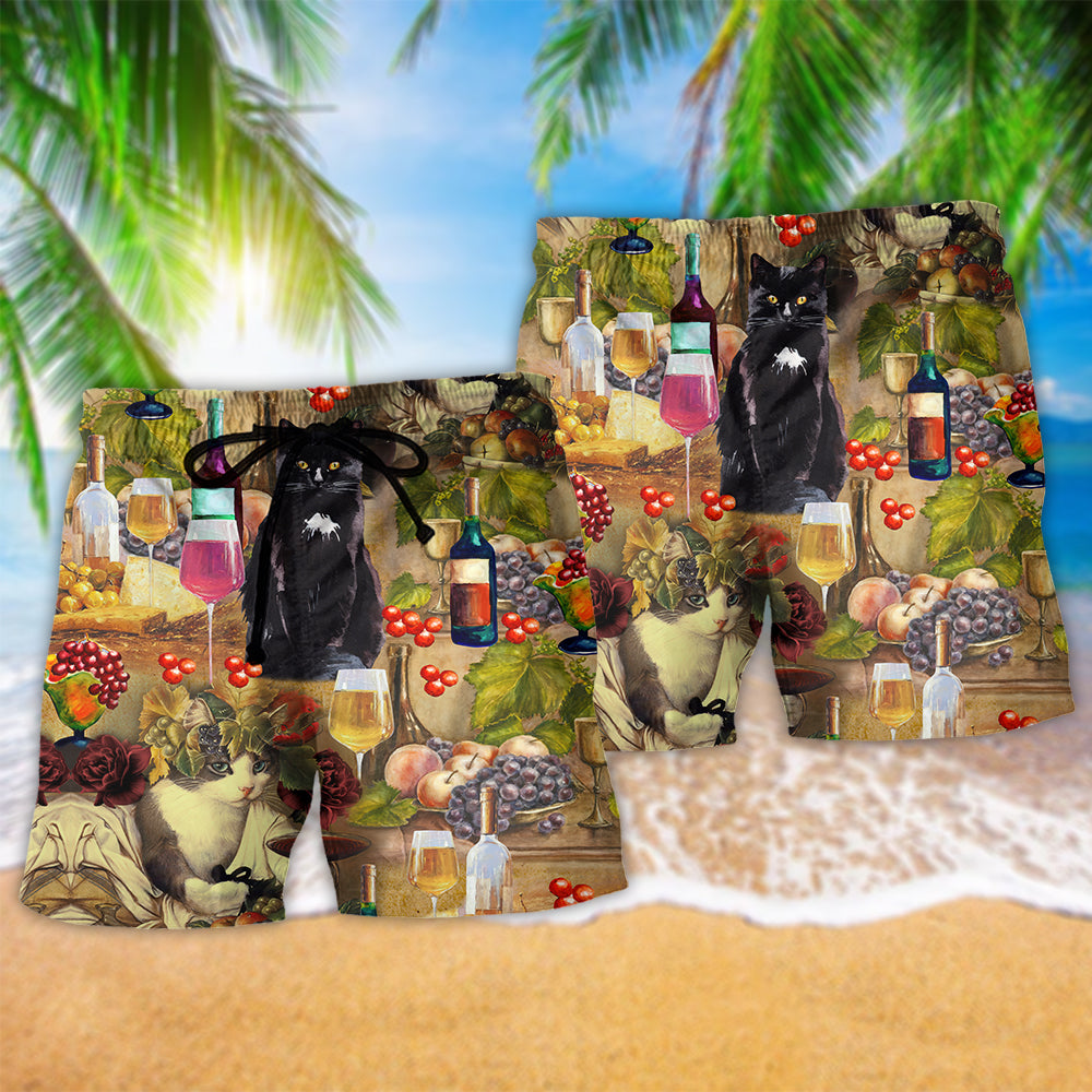 Wine Cats Grapes Humor - Beach Short