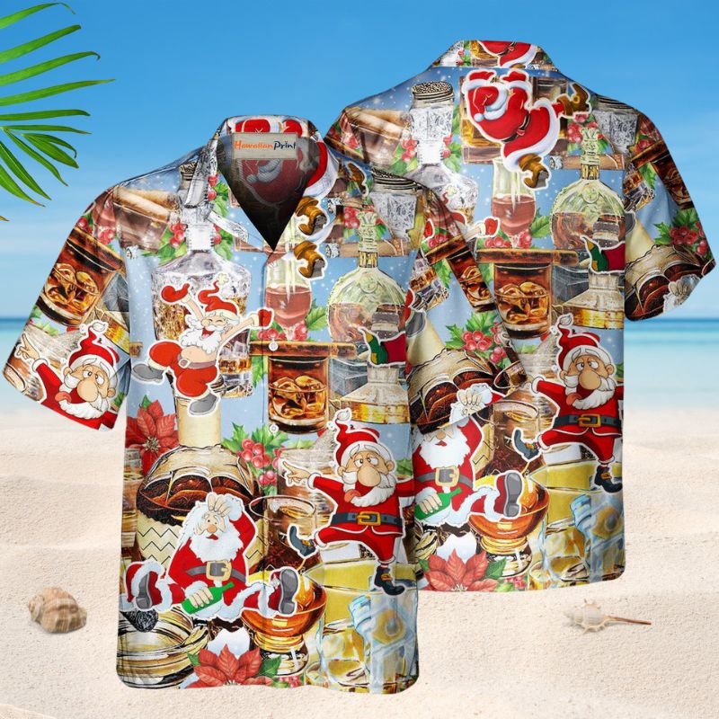 Wine Whiskey Merry Christmas – Hawaiian Shirt