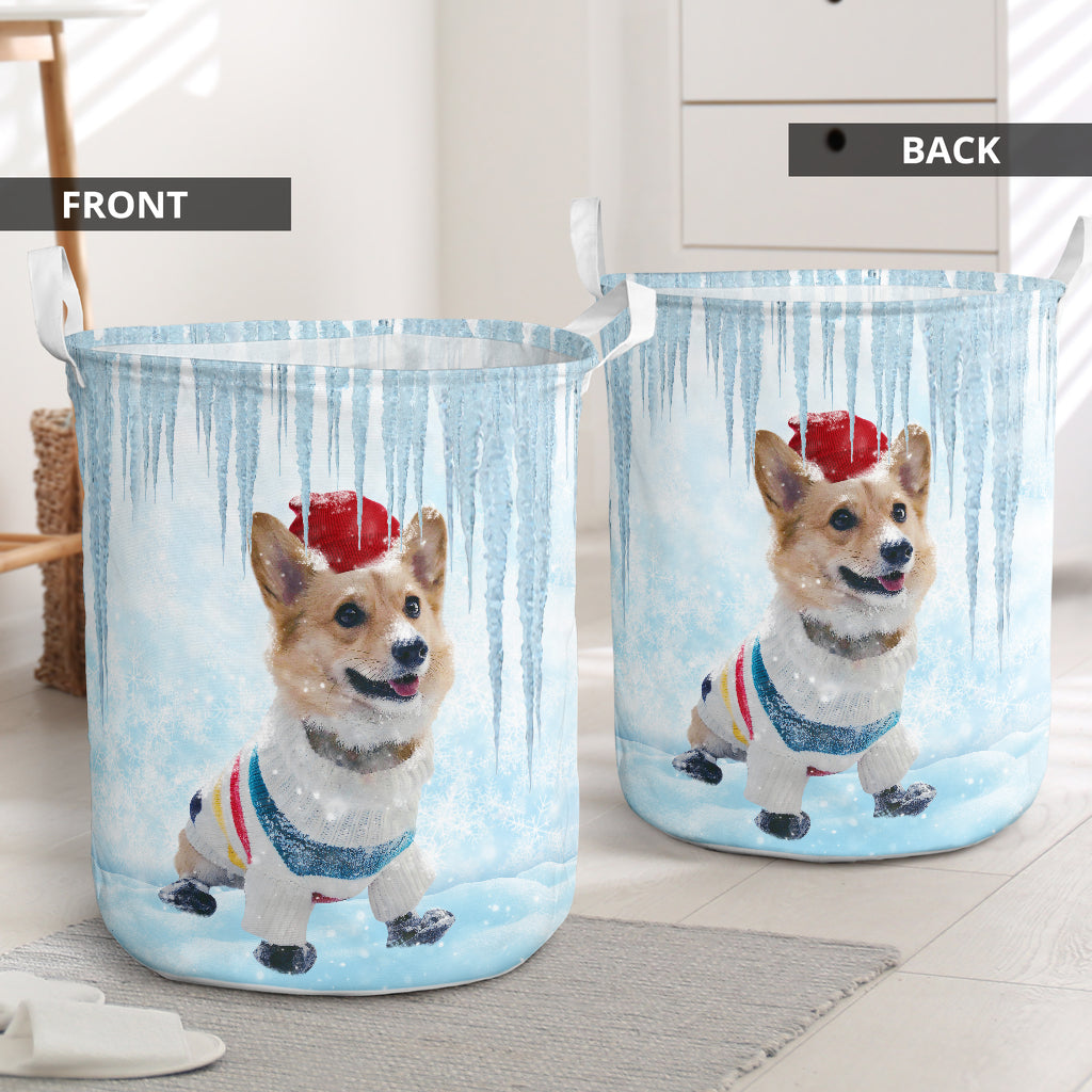 Winter corgi - Laundry basket-Owls Matrix