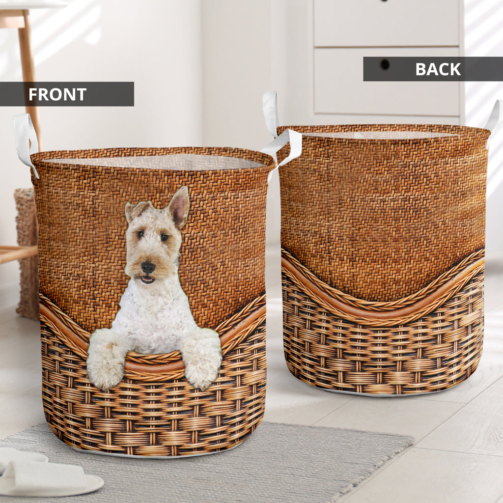 Wire fox terrier dog rattan teaxture - Laundry basket-Owls Matrix