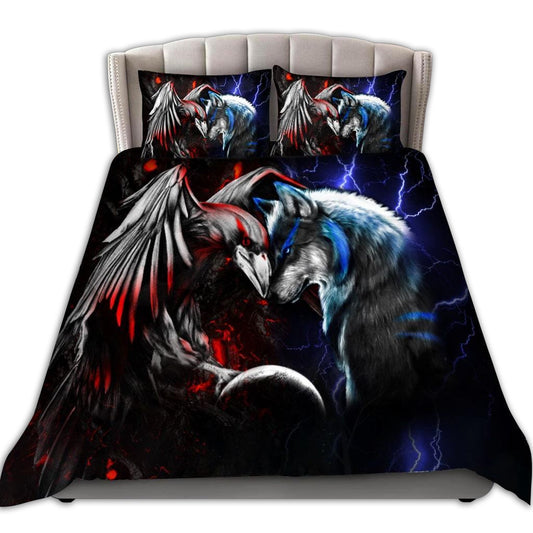Wolf And Raven Combat Bedding Cover For Norse Bedroom Decor