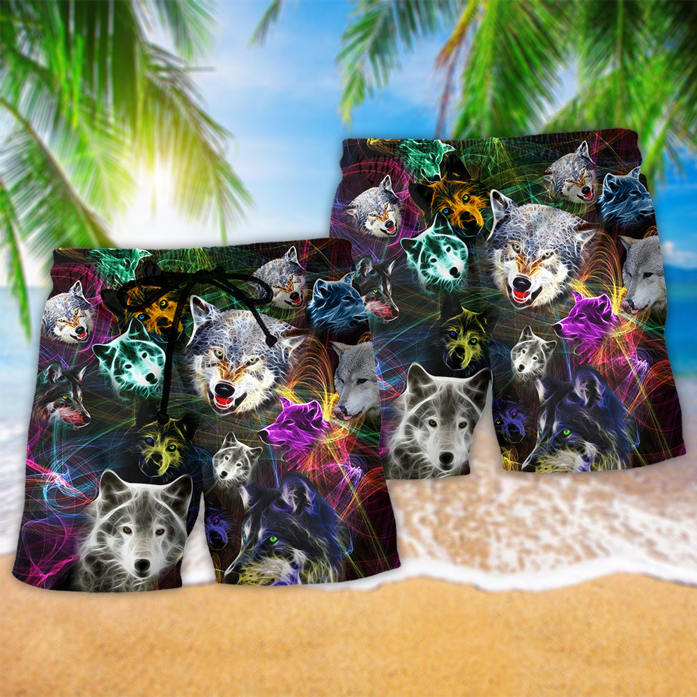 Brave Wolves Colorful Wildlife Art – Beach Short