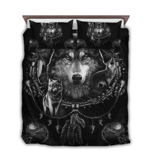 Black Wolf Dreamcatcher Bedding Cover For Nature Bedroom Decor