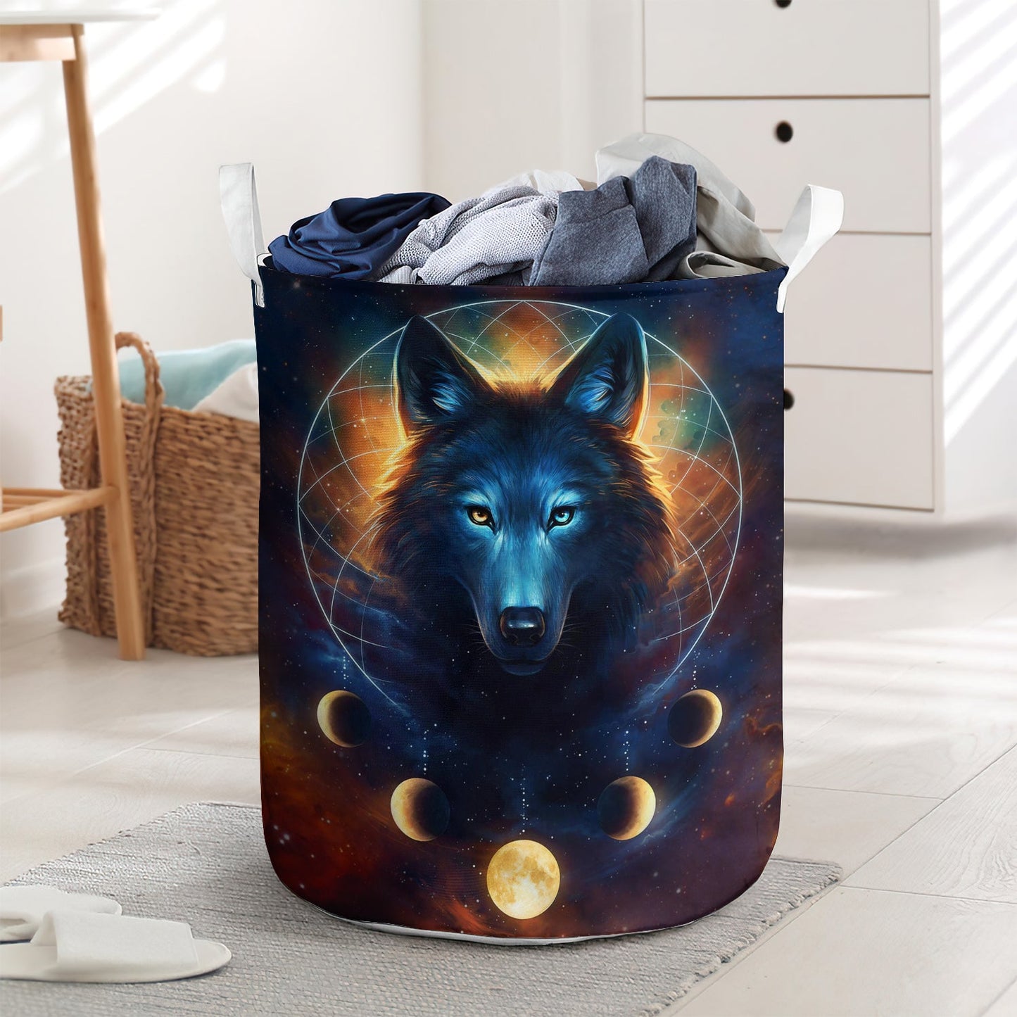Wolf galaxy mysterious style - Laundry basket - LAUB07LIN010322-Owls Matrix