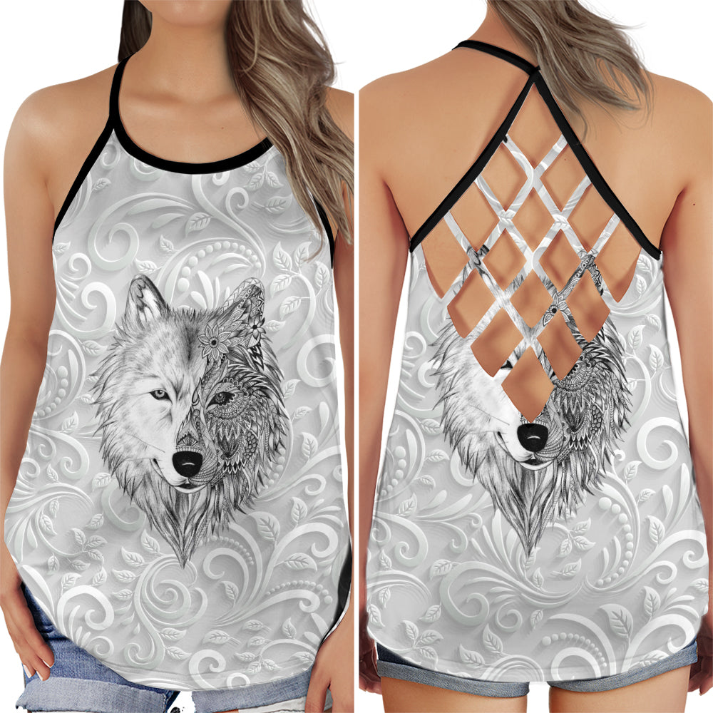 Black White Wolf Spirit - Hollow Tank Top